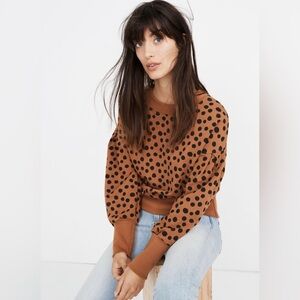 Madewell Pleat Sleeve Leopard Dot Sweatshirt Brown Size Medium